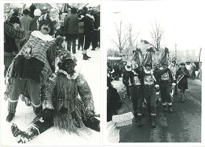 Dobová fotografia fašiangového sprievodu