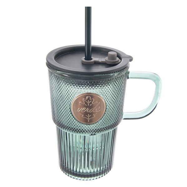 Hrnček s viečkom a slamkou VERDE 0,46 l