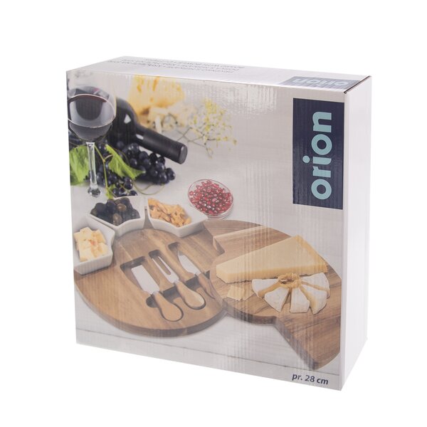 Doska na krájanie s krájačmi na syr a miskami pr. 28 cm