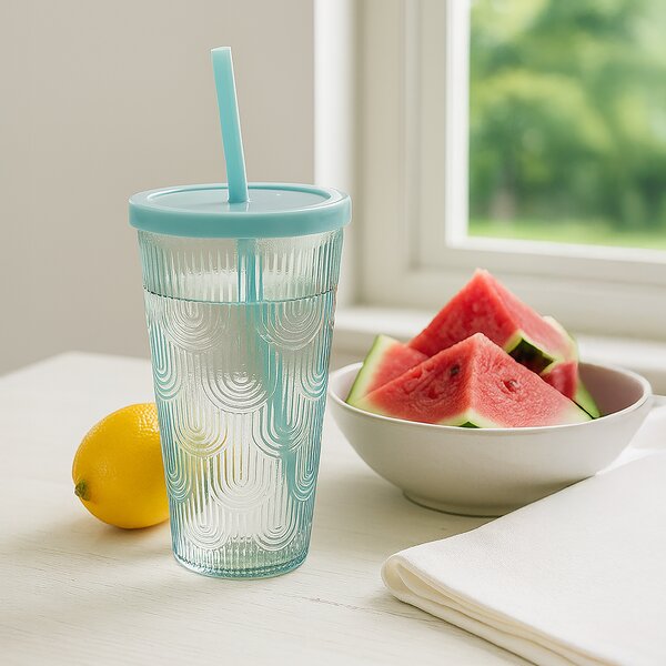 Pohár s viečkom a slamkou 0,48 l 1 ks