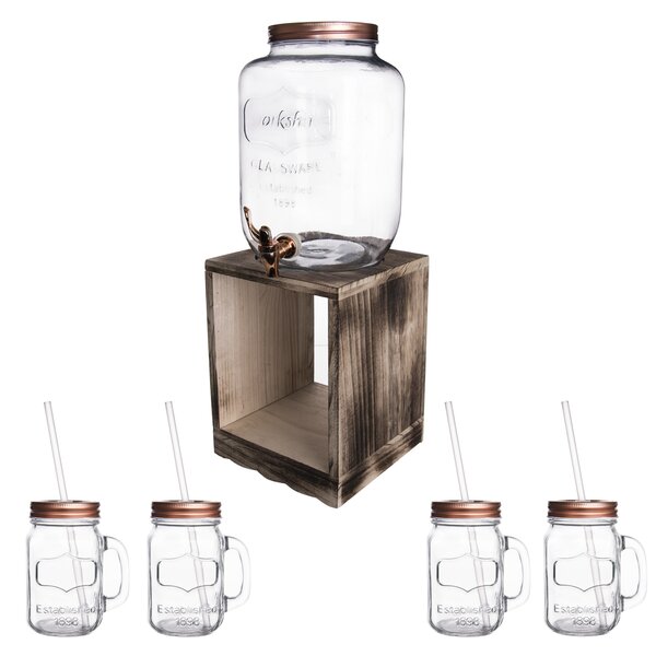 Nápojová fľaša s kohútikom 8,8 l + 4 ks poháre