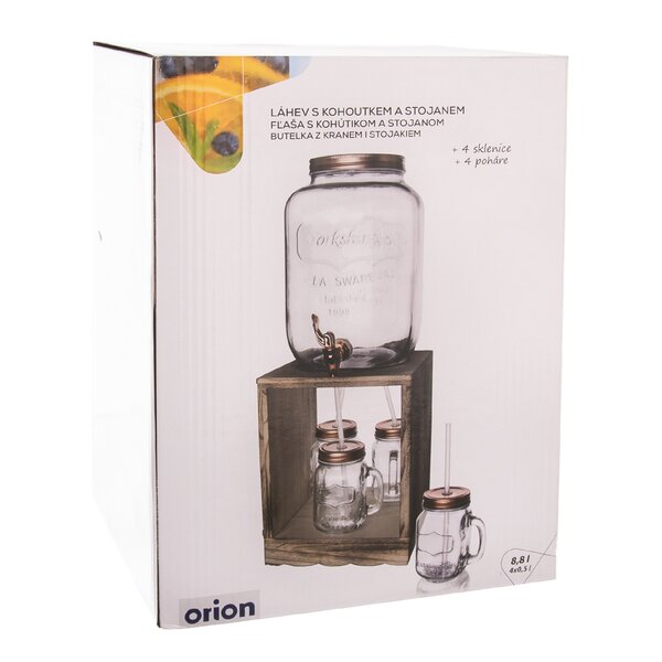 Nápojová fľaša s kohútikom 8,8 l + 4 ks poháre
