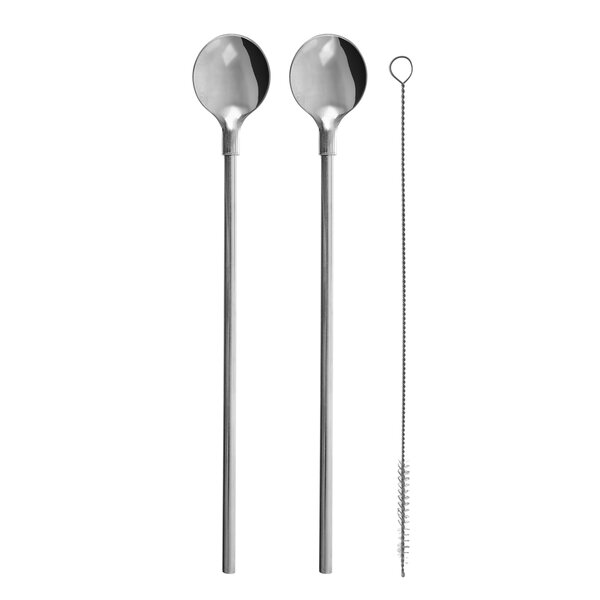 Koktailová lyžička so slamkou 2 ks + kefka