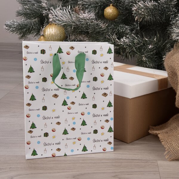 Darčeková taška Šťastné a veselé 18x10x23 cm