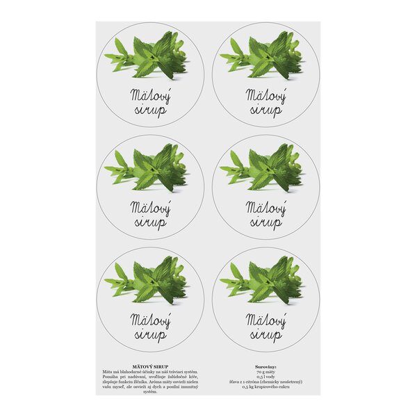 Samolepky na fľaše Mátový sirup