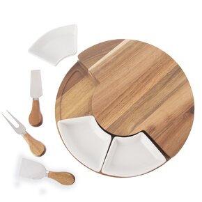 Doska na krájanie s krájačmi na syr a miskami pr. 28 cm