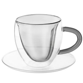 Dvojstenný hrnček s podšálkou DOUBLE srdce 0,2 l 2 ks