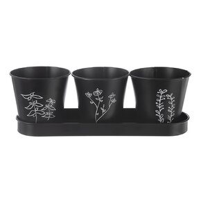 Kvetináč bylinky BLACK pr. 11 cm 3 ks+podtácka